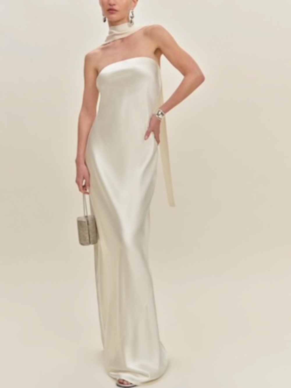 Reformation OREN White Ivory Strapless Maxi Dress Wedding Scarf SMALL w/ tags